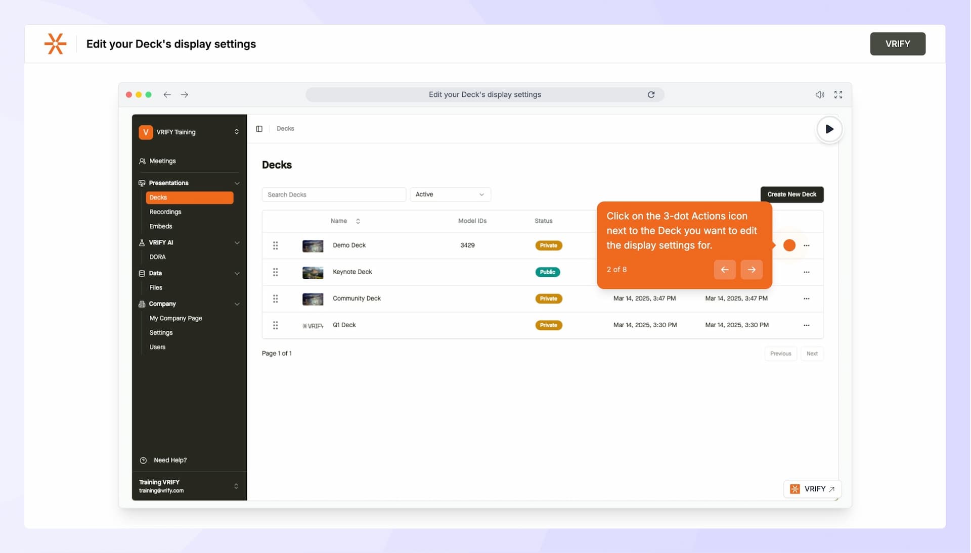 VRIFY tutorial example