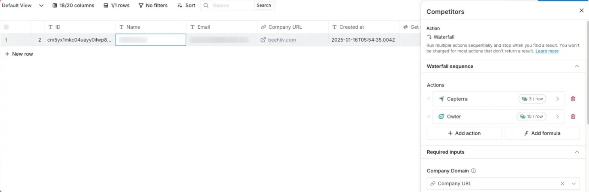 Clay workflow enriching competitor data and identifying decision makers