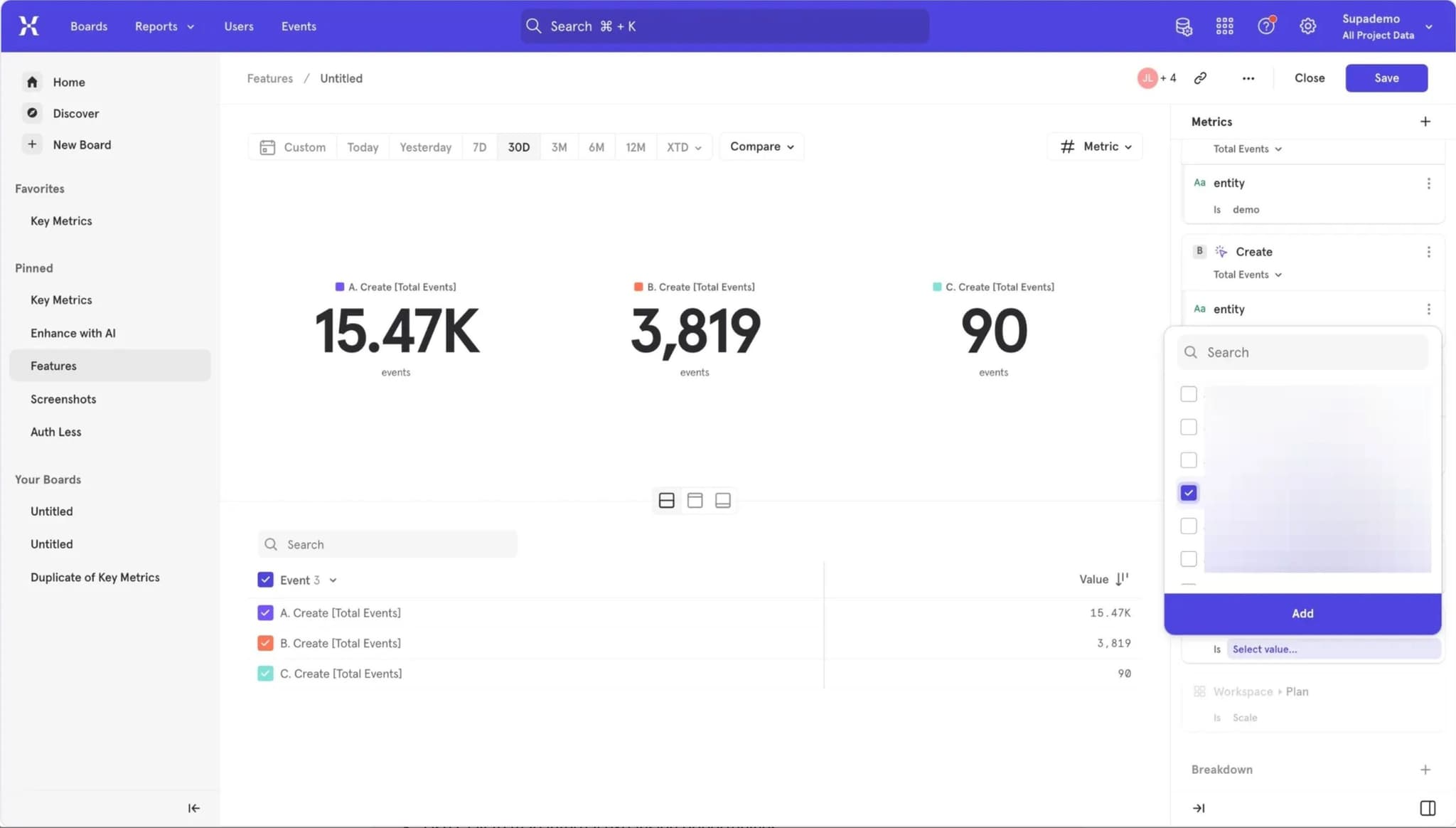 Analytics dashboard tracking user activity with Mixpanel and Slack integration