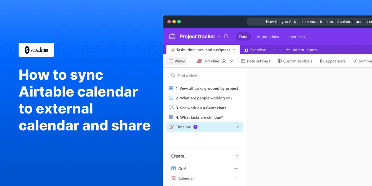 How to sync Airtable calendar to external calendar and share screenshot