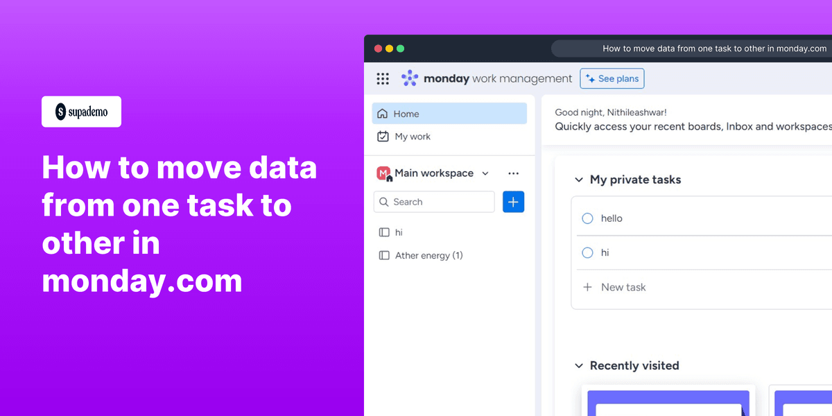 How to move data from one task to other in Monday.com screenshot