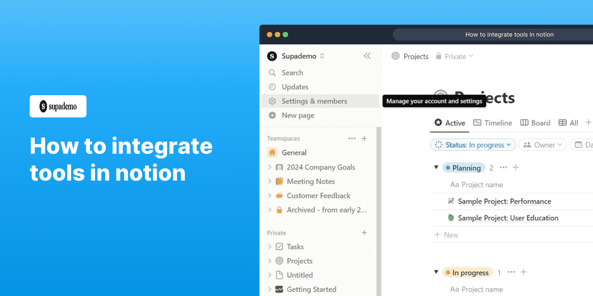 How to integrate tools in Notion screenshot