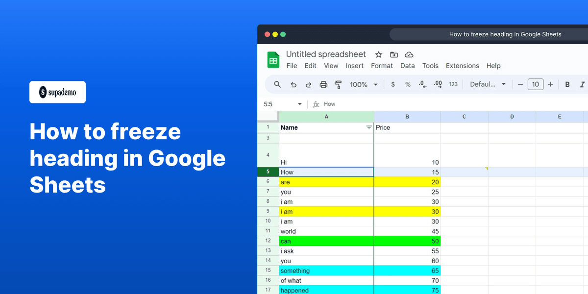 How to freeze heading in Google Sheets screenshot