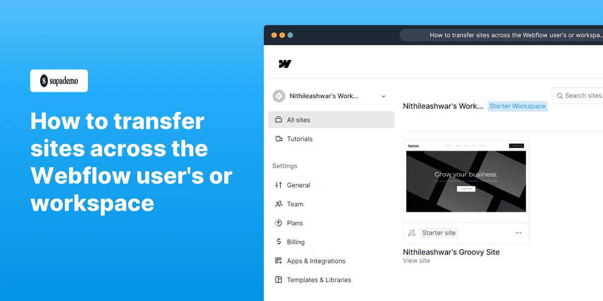 How to transfer sites across Webflow accounts screenshot