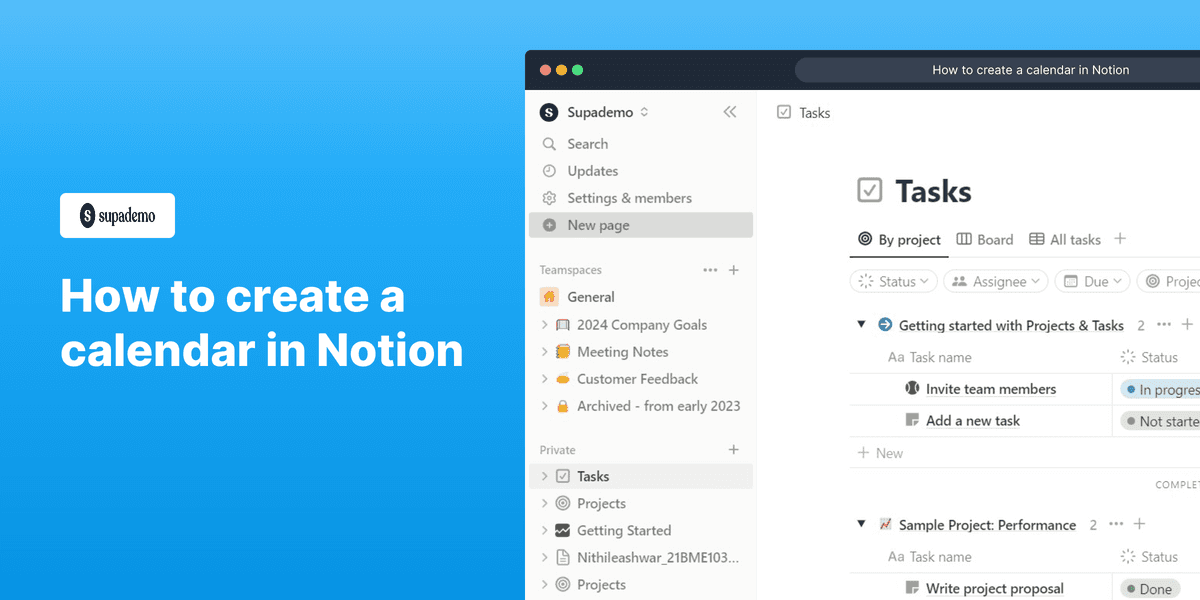 How to create a calendar in Notion screenshot