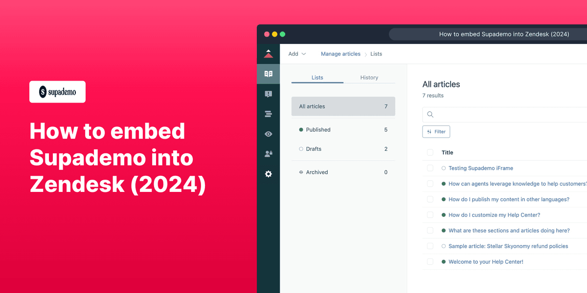 How to embed Supademo on Zendesk screenshot
