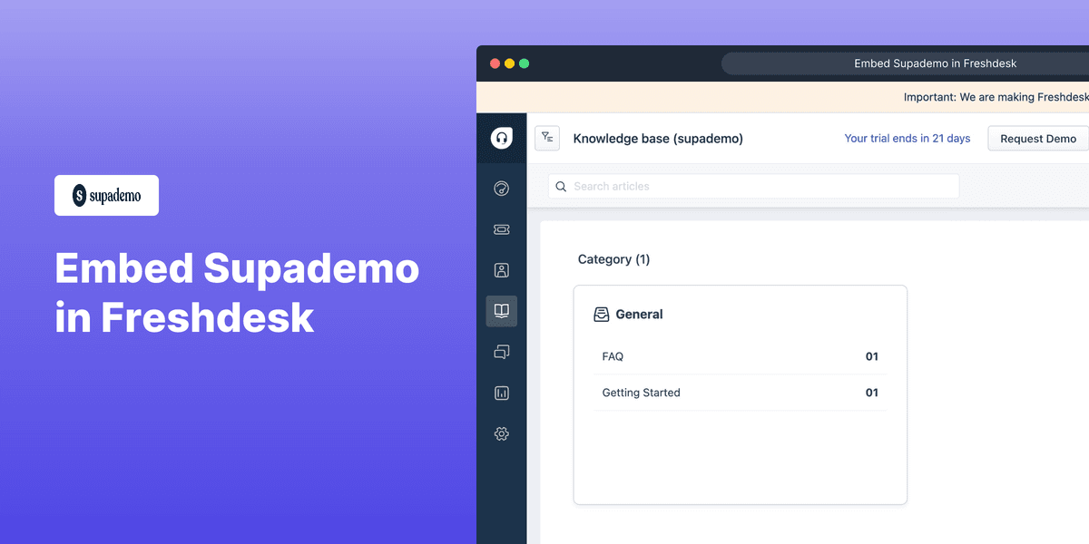 How to embed Supademo on Freshdesk screenshot