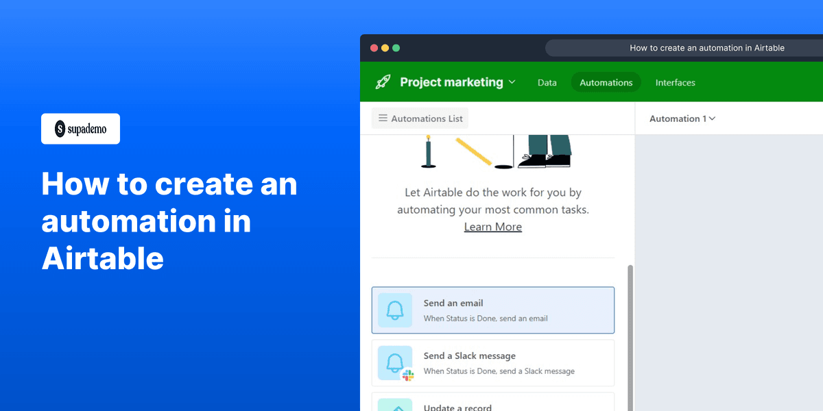 How to create an automation in Airtable screenshot