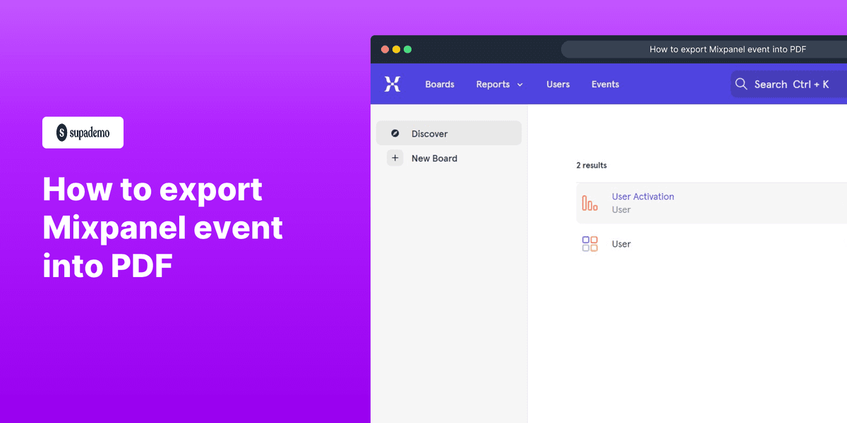 How to export Mixpanel event into PDF screenshot