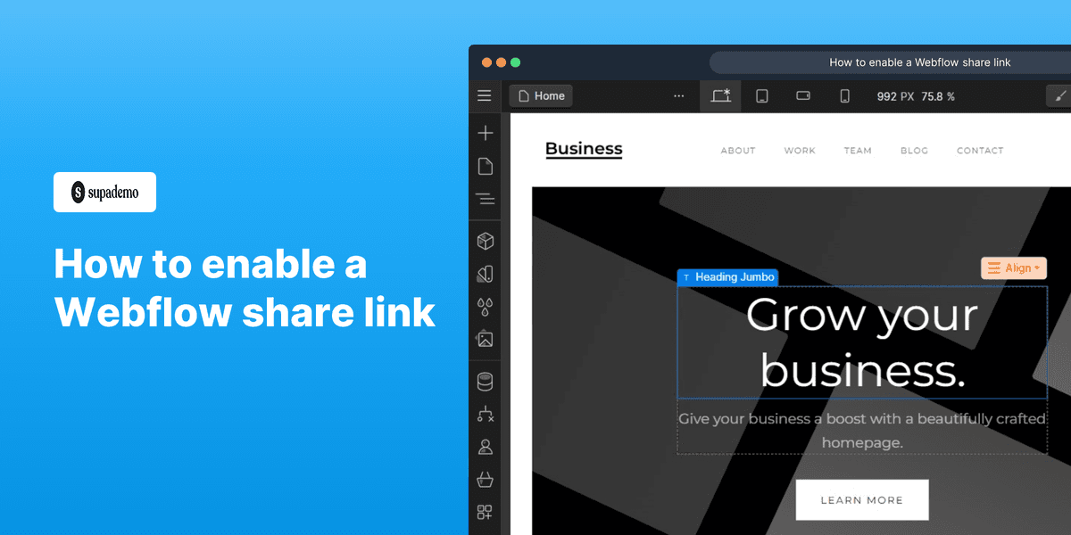 How to enable a Webflow share link screenshot