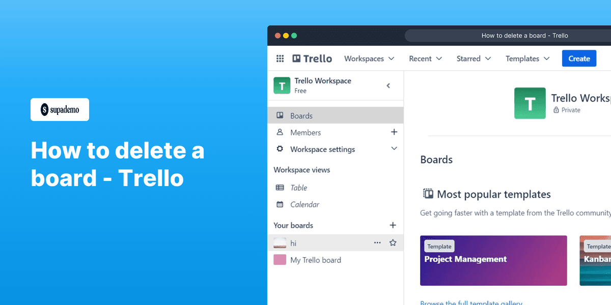 How to delete a board - Trello screenshot