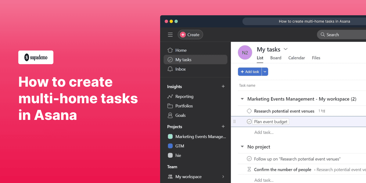 How to create multi-home tasks in Asana screenshot