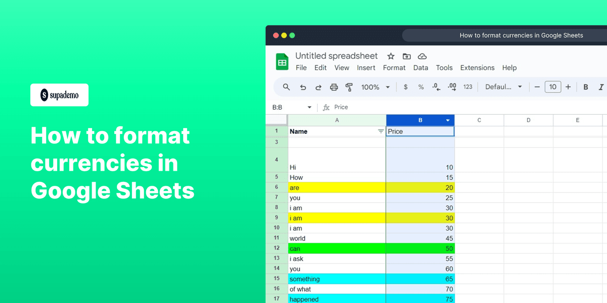How to format currencies in Google Sheets screenshot