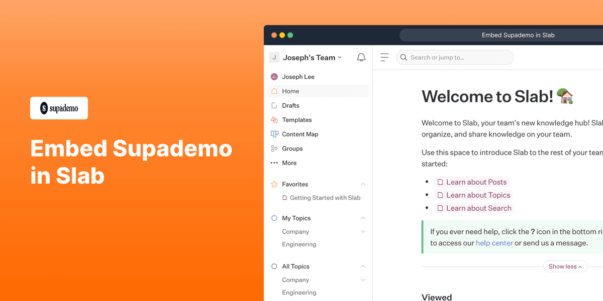 How to embed Supademo in Slab screenshot