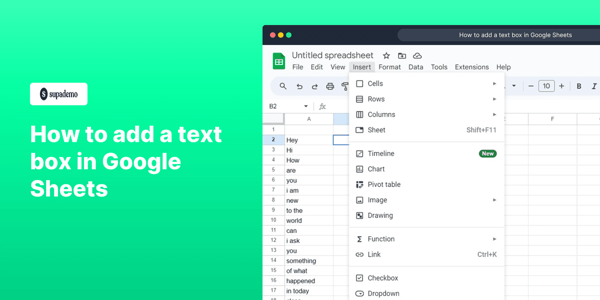 How to add a text box in Google Sheets screenshot