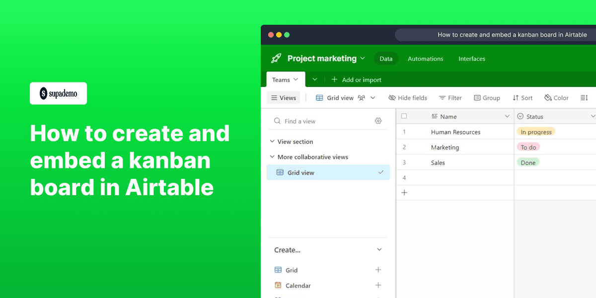 How to set up and embed a kanban board in Airtable screenshot