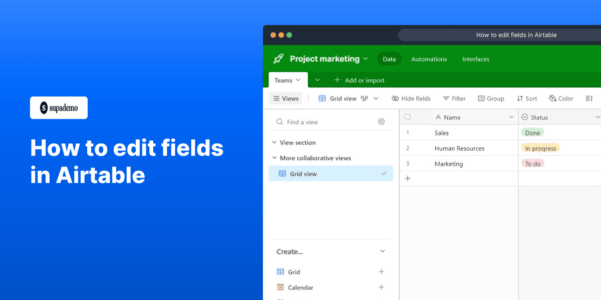 How to edit fields in Airtable screenshot