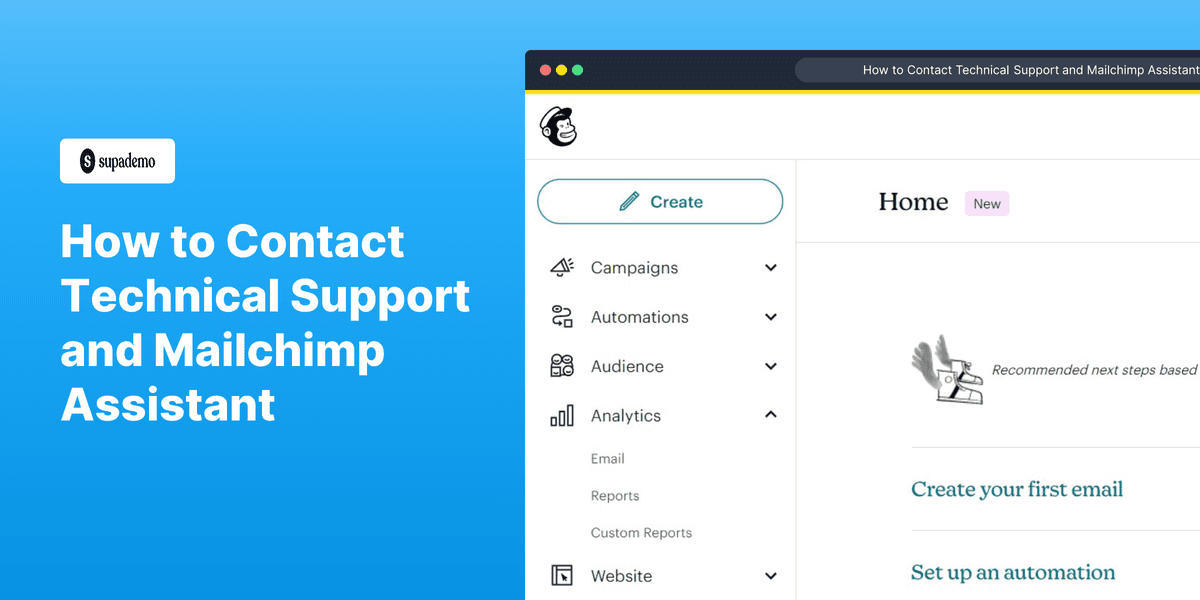 How to email technical support on Mailchimp screenshot