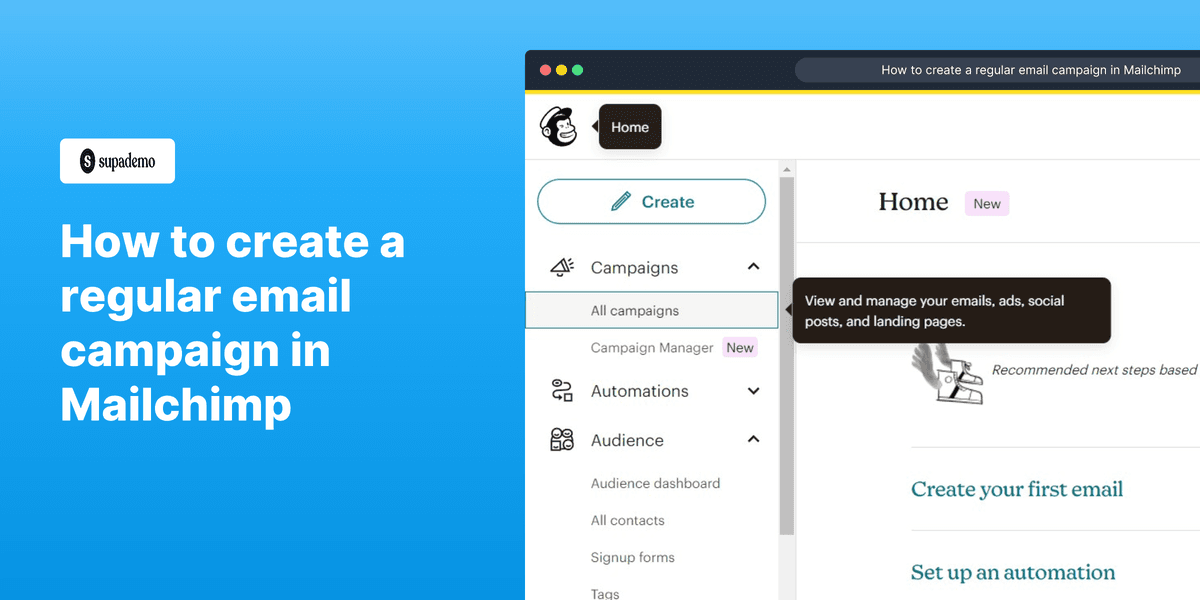 How to create a regular email campaign in Mailchimp screenshot