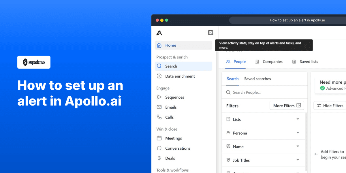 How to set up an alert in Apollo.ai screenshot