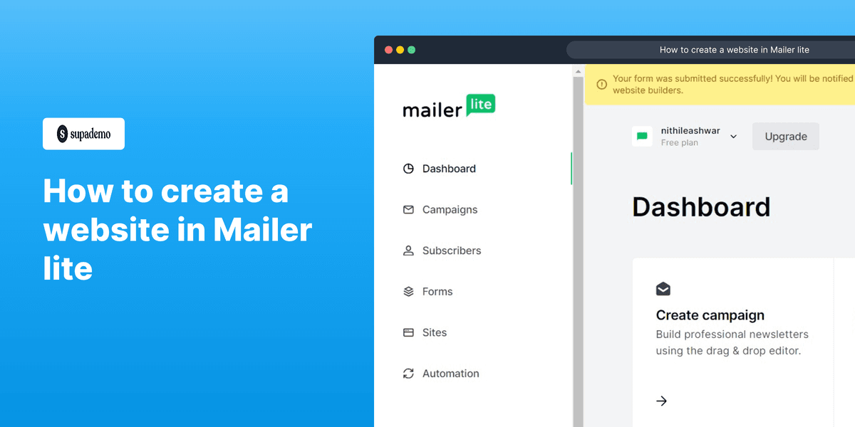 How to create a website in MailerLite screenshot