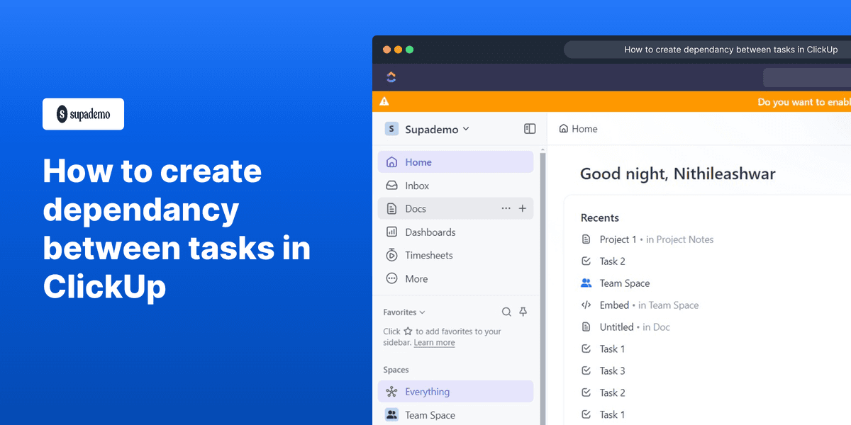 How to create dependency between tasks in ClickUp screenshot