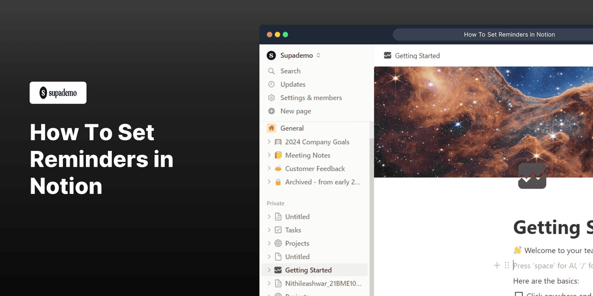How to set reminders in Notion screenshot