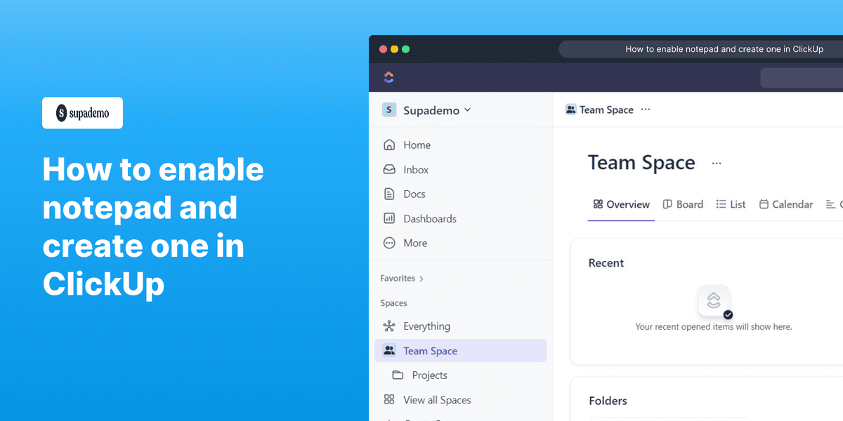 How to enable and create a notepad in ClickUp screenshot