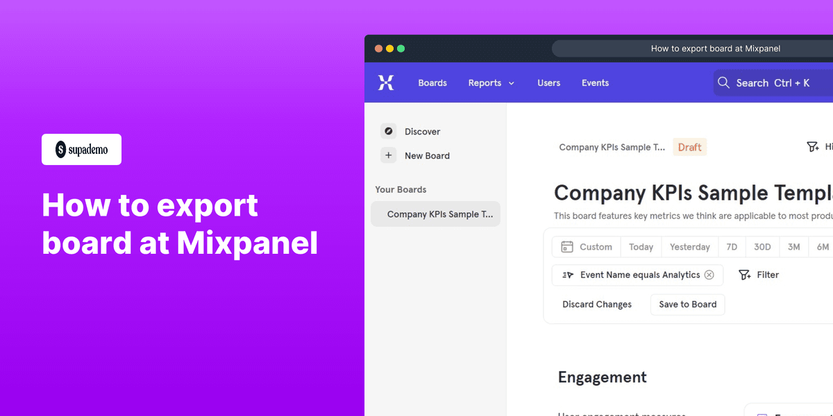 How to export board at Mixpanel screenshot