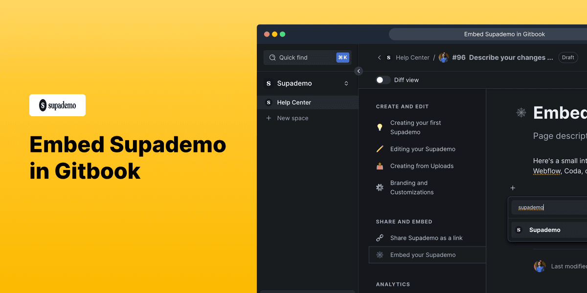 How to embed Supademo on Gitbook screenshot