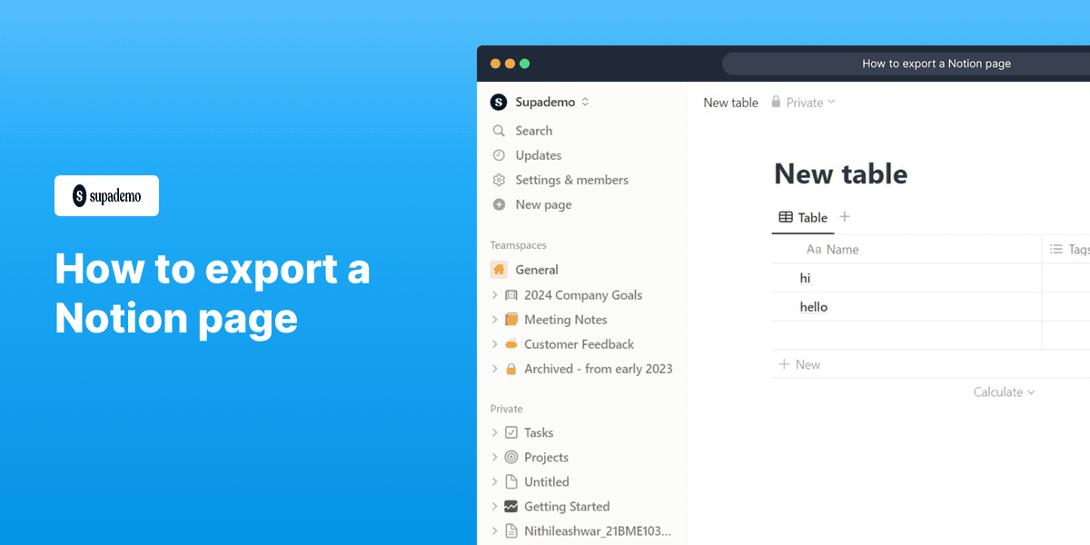 How to export a Notion page screenshot