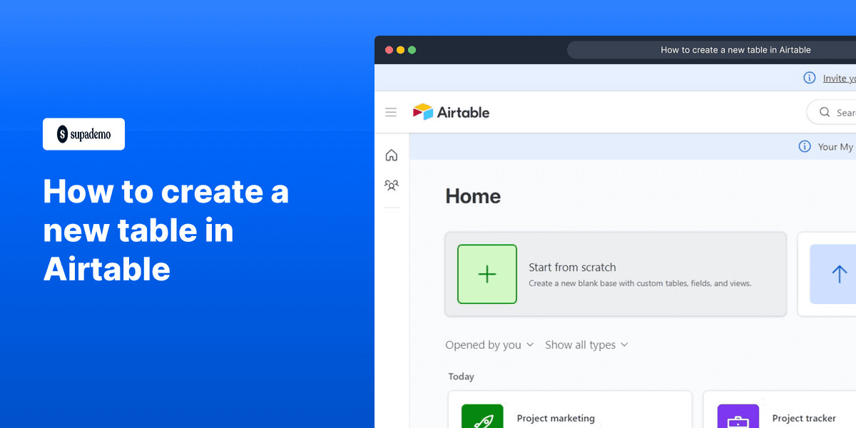 How to create a new table in Airtable screenshot