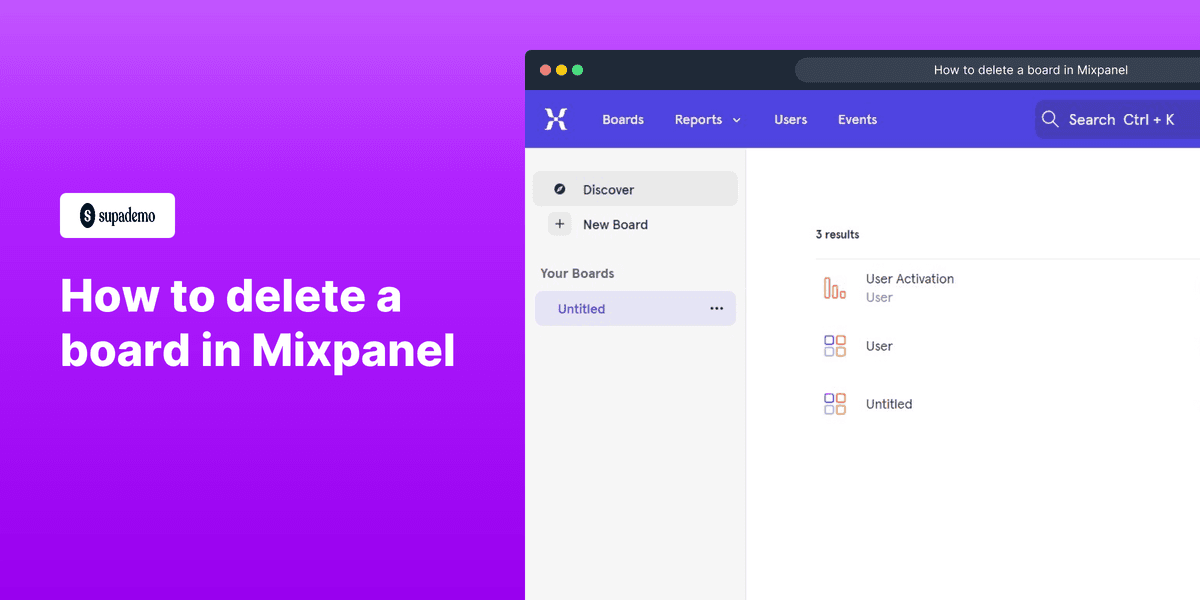 How to delete a board in Mixpanel screenshot