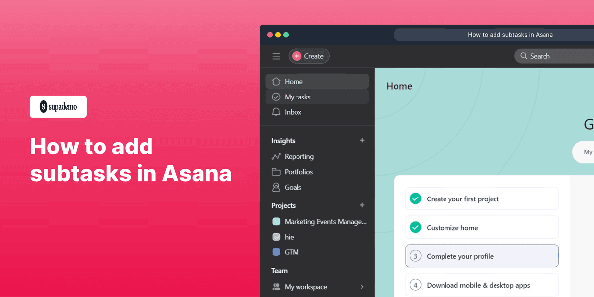 How to add subtasks in Asana screenshot