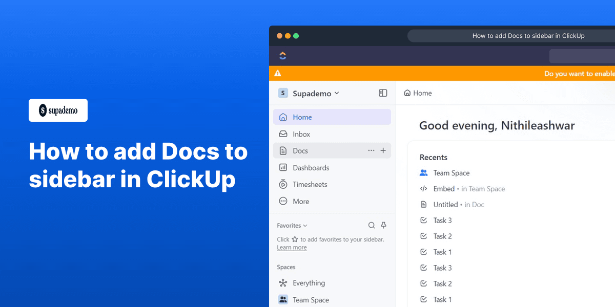 How to add docs to sidebar in ClickUp screenshot
