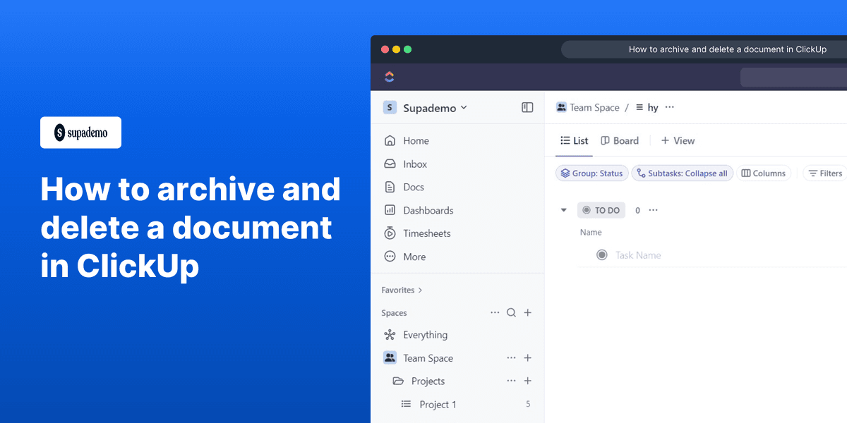 How to archive and delete a document in ClickUp screenshot