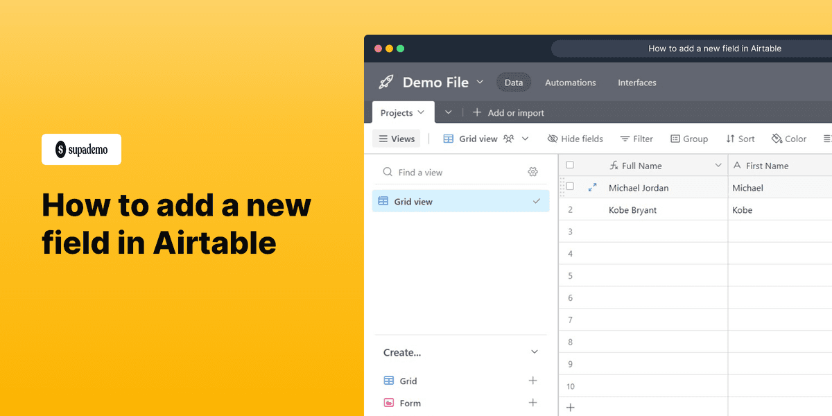 How to add a new field in Airtable screenshot
