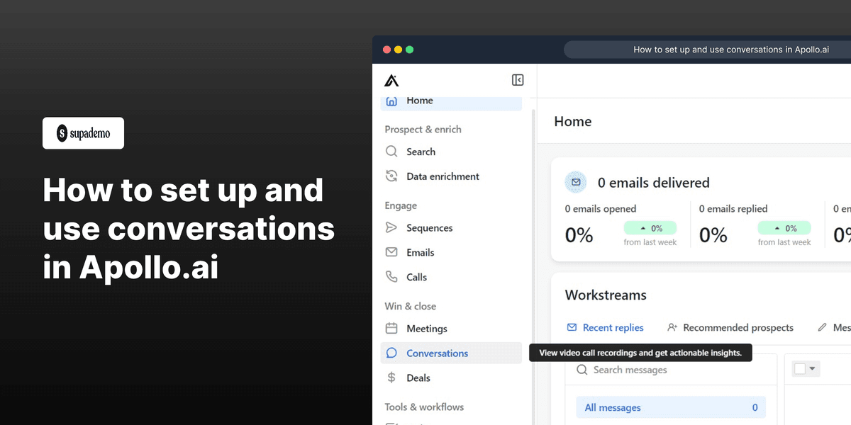 How to set up and use conversations in Apollo.io screenshot