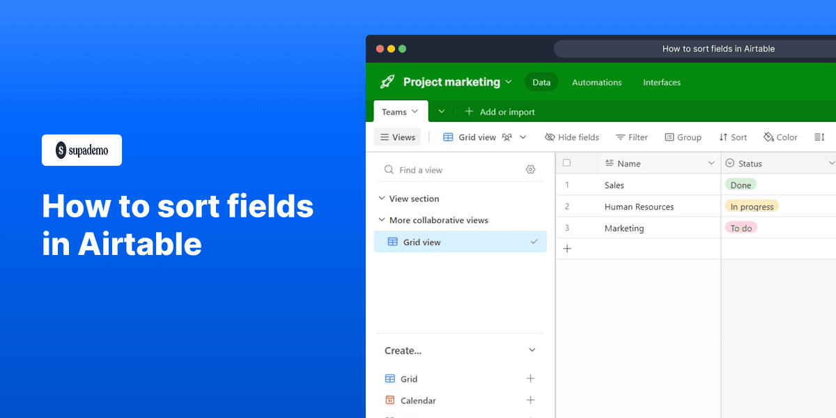 How to sort fields in Airtable screenshot