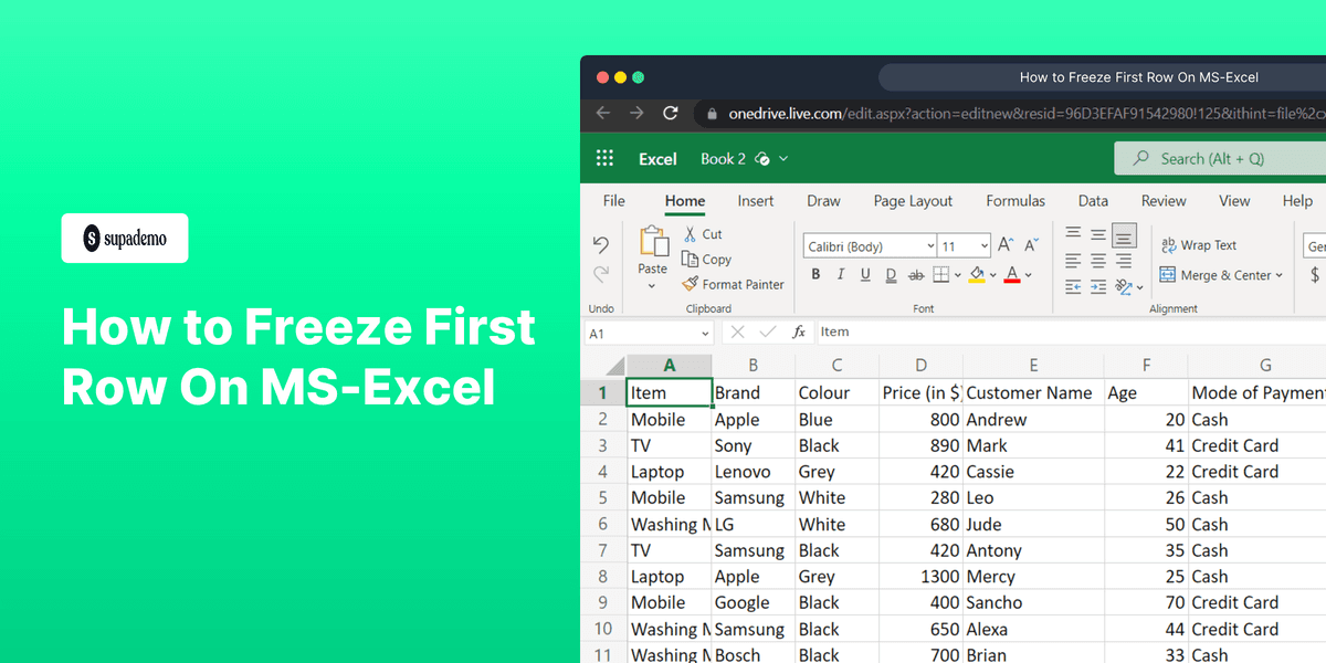How to Freeze First Row On MS-Excel screenshot