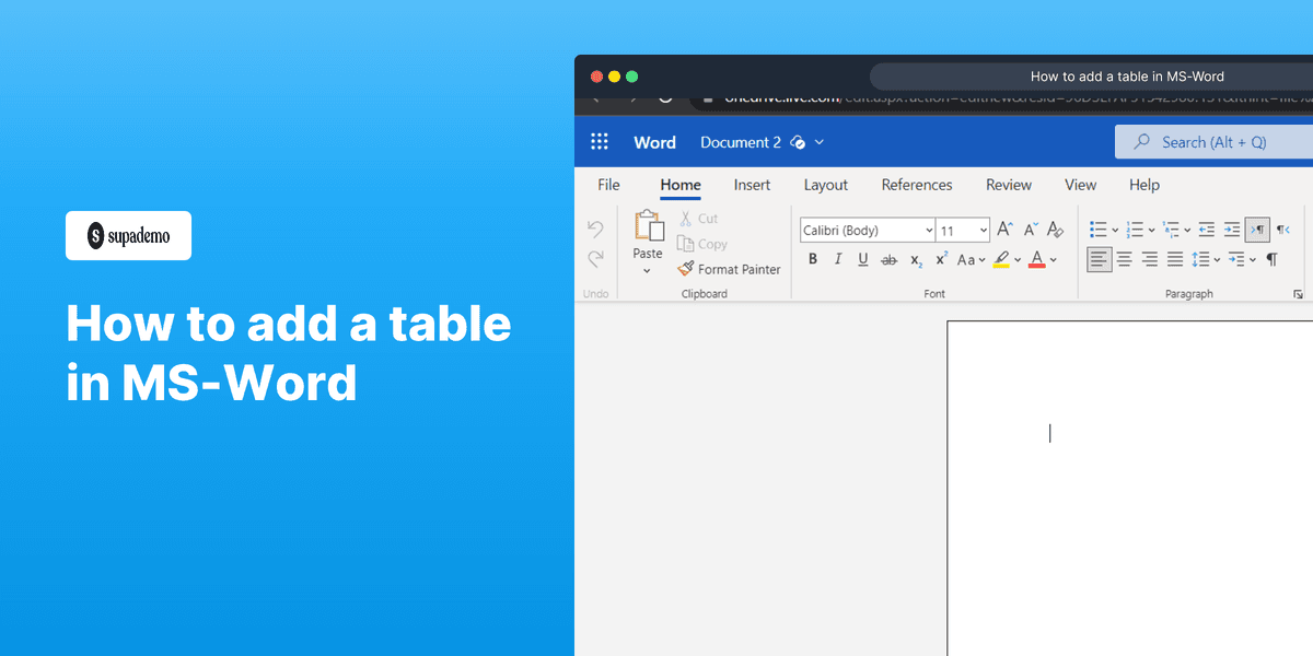 How to add a table in MS-Word screenshot