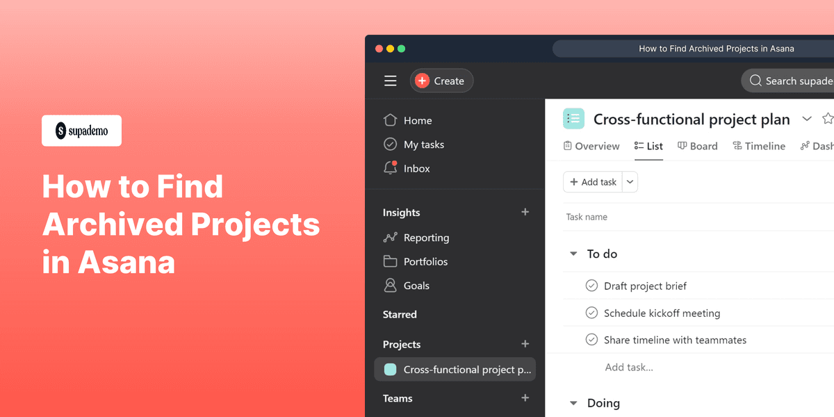 How to Find Archived Projects in Asana screenshot