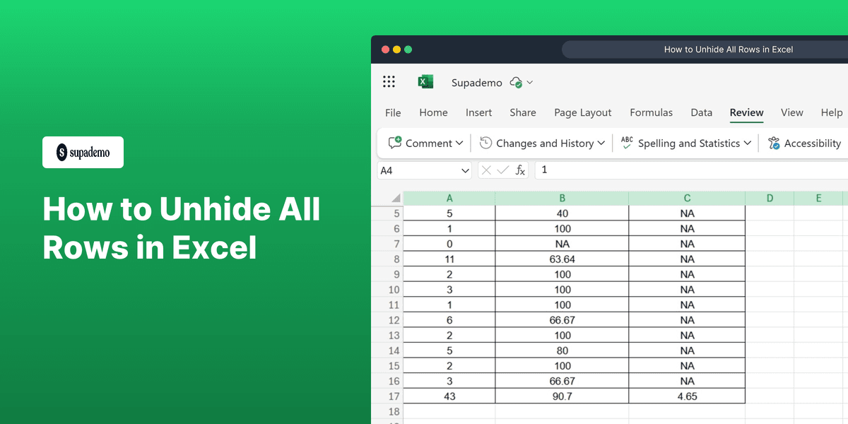 How to Unhide All Rows in Excel screenshot