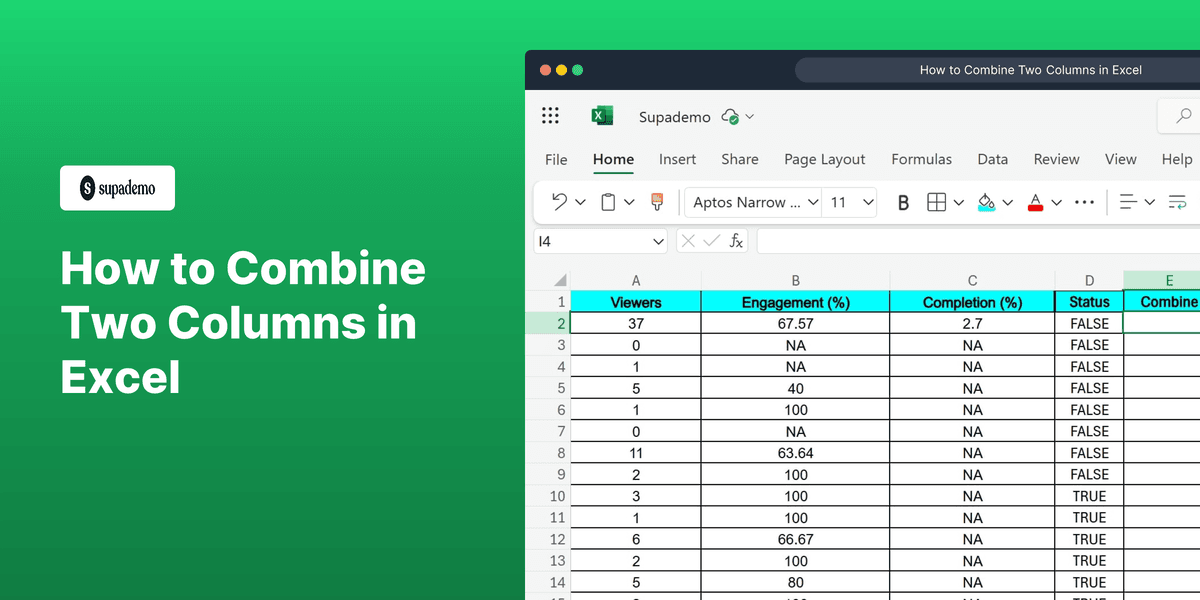 How to Combine Two Columns in Excel screenshot