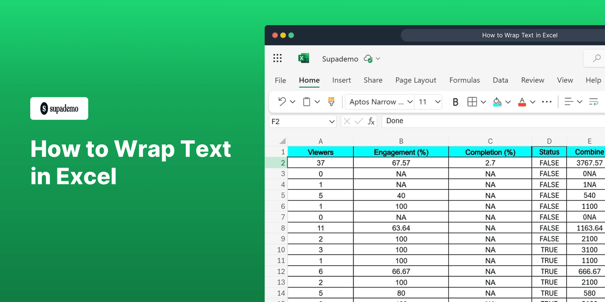 How to Wrap Text in Excel screenshot
