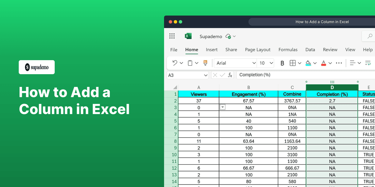 How to Add a Column in Excel screenshot