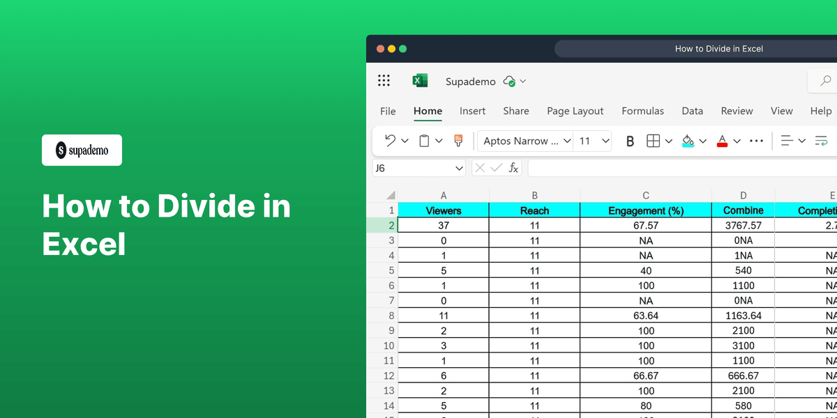 How to Divide in Excel screenshot