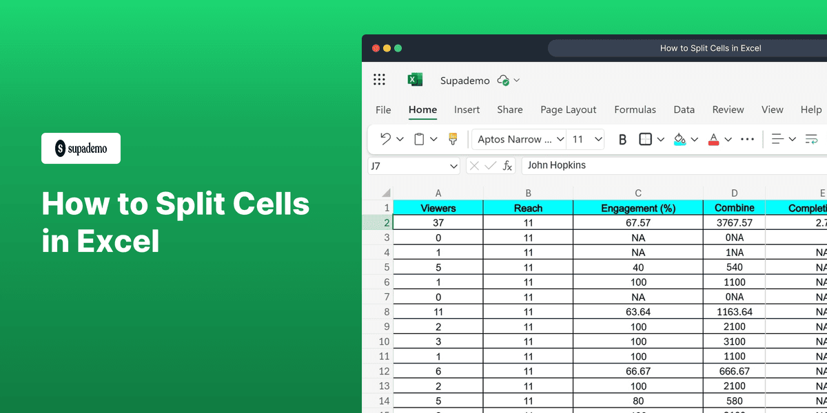 How to Split Cells in Excel screenshot