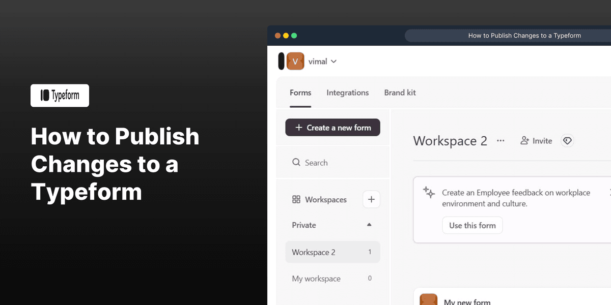 How to Publish Changes to a Typeform screenshot