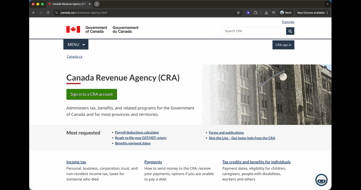 Edit mailing address in Canada Revenue Agency profile settings